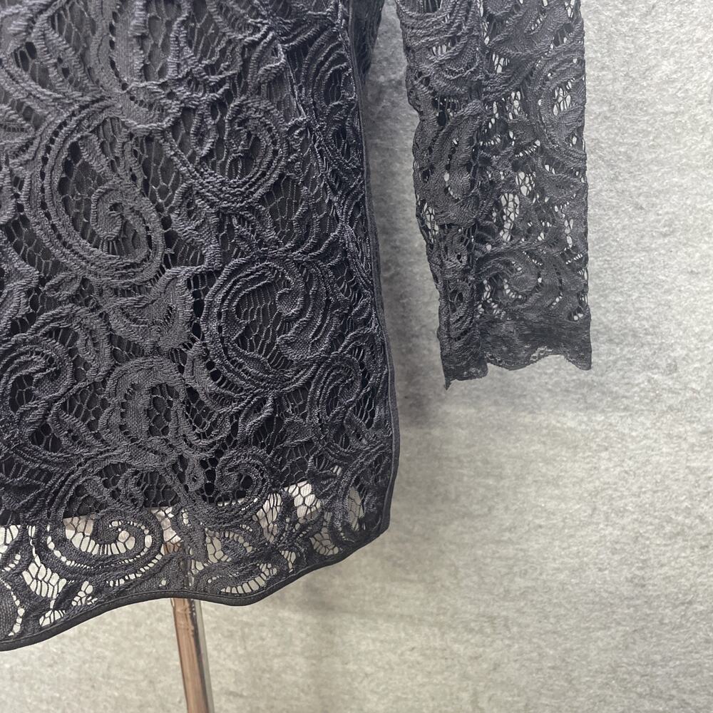 Adrianna Papell Womens Large Black Crochet Top Long Sleeve Lined Zip Back Formal - Picture 10 of 11